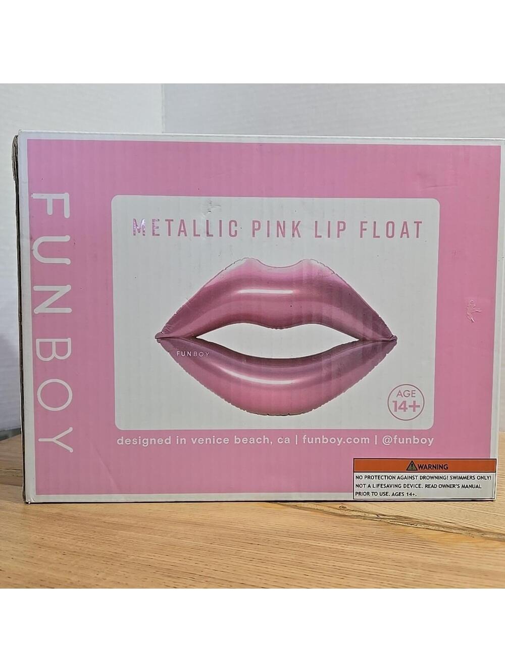 Funboy Giant Inflatable Lips Luxury Pool Float Metallic Pink 72x45" New In Box